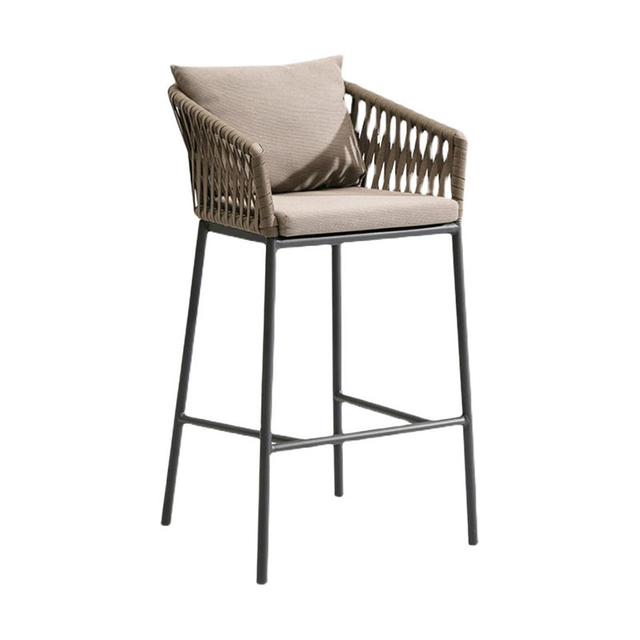 Rattan Bar Stool Garden Waterproof Leisure Single PE Rattan High Chair Back Support Stool