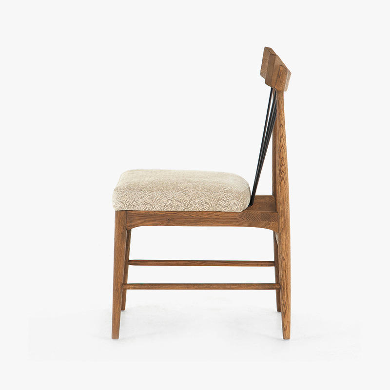 New design Teak Wood Luxury Chair With Iron Back And Fabric Seat For Living Room Furniture Restaurant Hotel Dining Chair