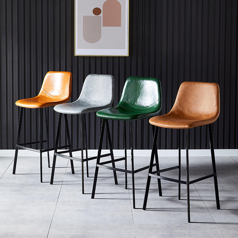 2022 new brown modern luxury PU leather seat high bar chairs, metal height gray bar chairs taburete bar stool