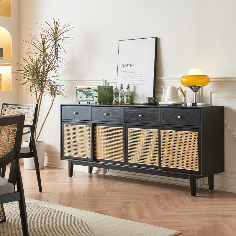 Wholesale Multifunction Modern Rattan Living Room Furniture Wooden Tv Hallway Console Cabinet Table Ash Wood Rattan Side Cabinet