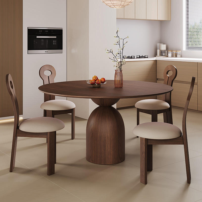 Minimalist Solid Wood Dining Round dining table with pedestal leg wood round dining table set 8 seater