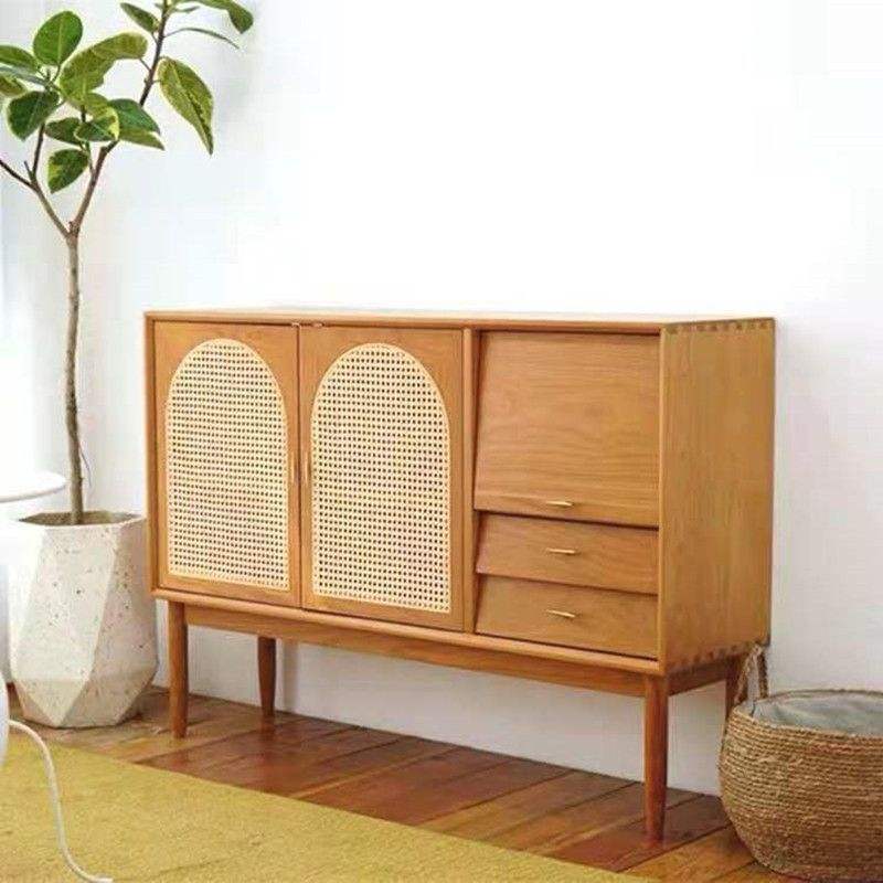 Wholesale New Nordic Solid Wood Side Ark Japanese Style Middle Ancient Furniture Cherry Wood Rattan Series Sideboard Cabinet