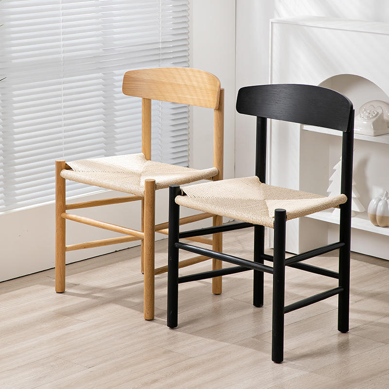 solid wood frame dining chair classic design armrest woven rope seat dining chair restaurant wooden chair