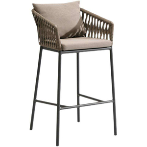 Modern Outdoor Rattan Bar Stool Garden Waterproof Leisure Single PE Rattan High Chair Back Support Stool Chair Sillas