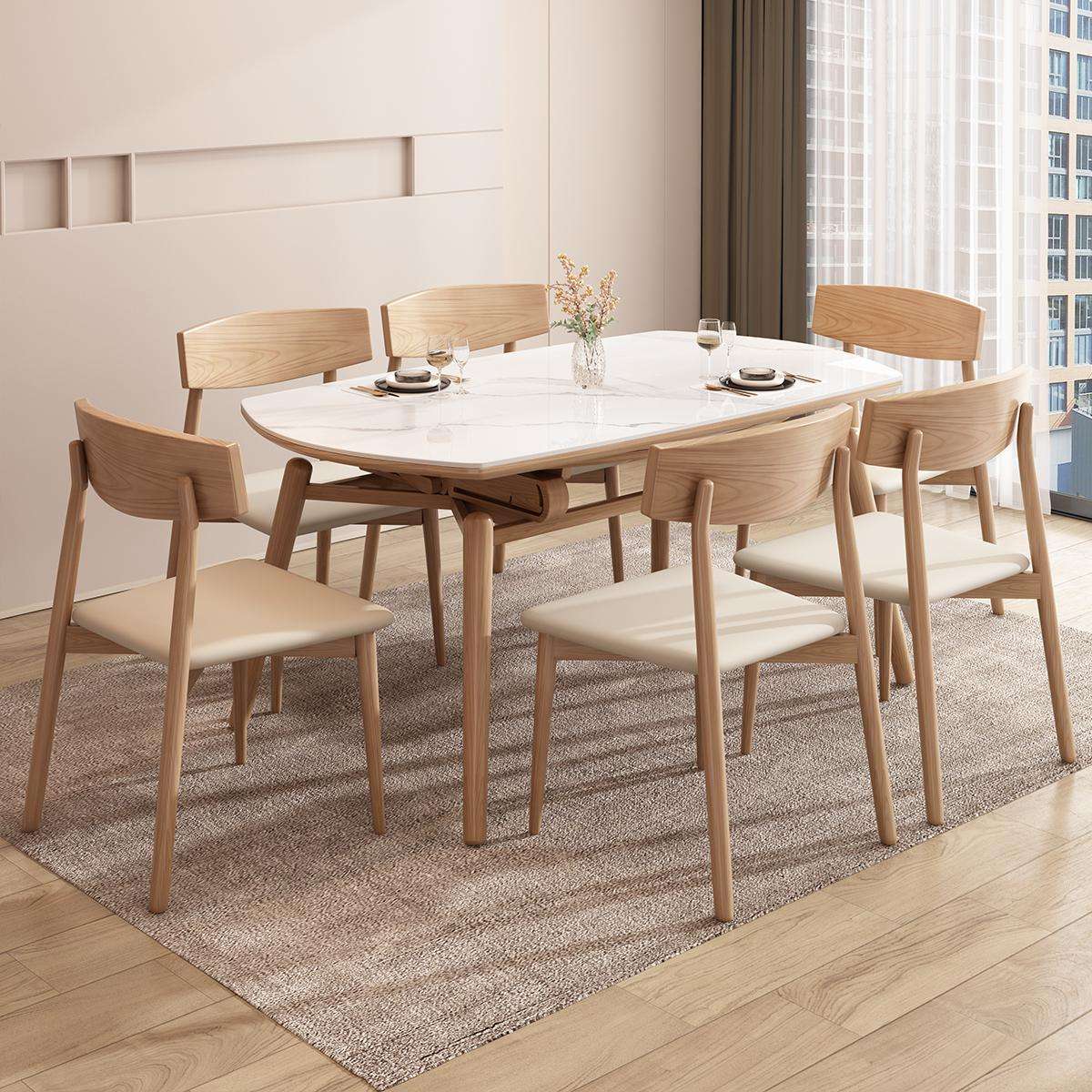 Solid Wood Rock Plate Dining Table Small Apartment Telescopic Multi-functional Home Nordic Restaurant Dining Table mesas