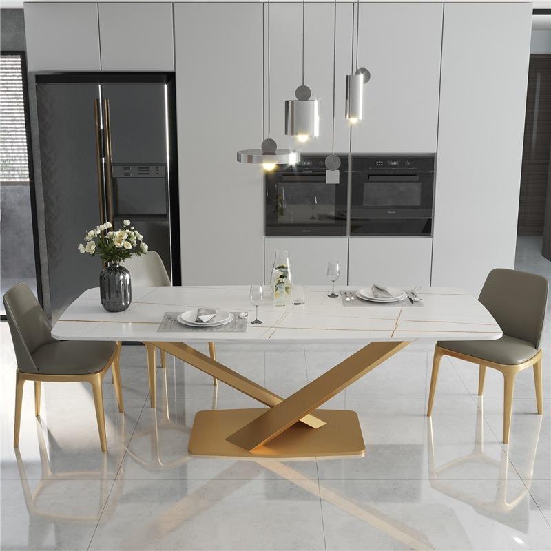 Wholesale Fashion Creative Wire Leg Dining Table Dining Room Furniture Marble Slate Rock Tabletop Dinner Table mesas