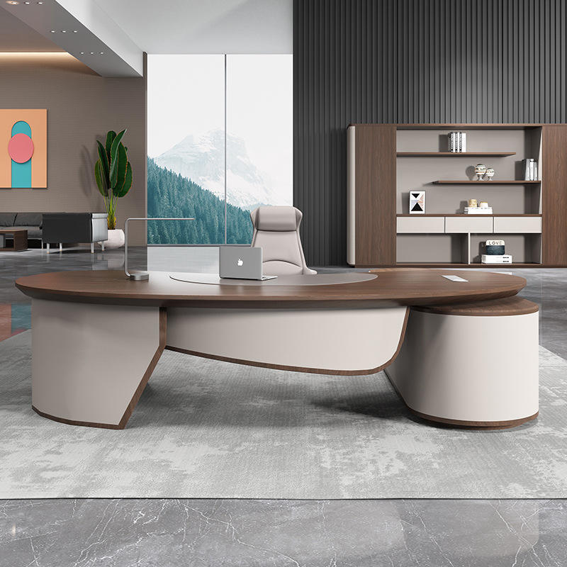 Oak Wood Metal Office Computer Home Desk L Shape Executive Manage Table desk home office desk mesas WITH CABINET