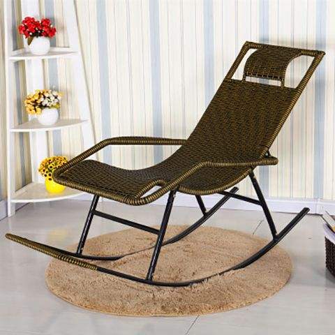 Outdoor Rocking Chair for Outside Patio Porch, Metal Frame, Black All Weather Wicker