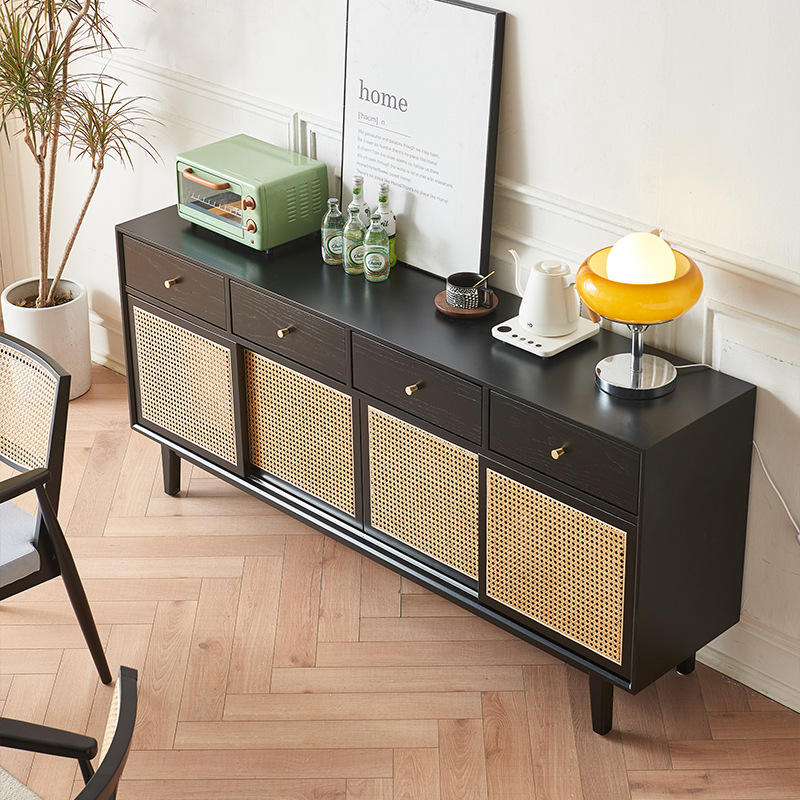 Wholesale Multifunction Modern Rattan Living Room Furniture Wooden Tv Hallway Console Cabinet Table Ash Wood Rattan Side Cabinet