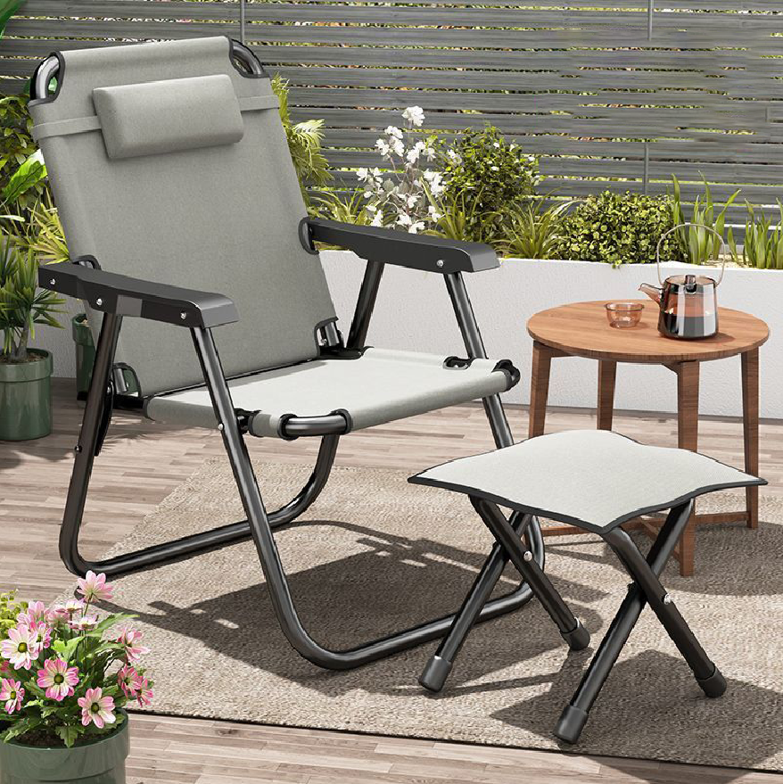Outdoor folding chair camping chair Camping Stool, Folding Chair with footstool for Camping Fishing Hiking Gardening and Beach