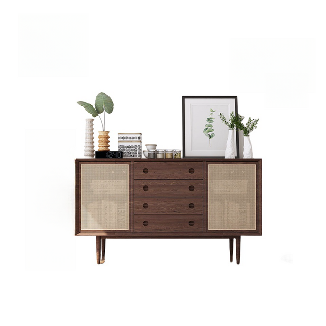 Home Furniture Natural Recycled Pine Solid Wood Real Rattan Side Board Cabinet For Living Room Japanese Style Corner Cabinet