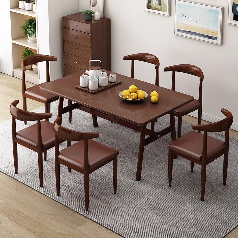 Modern Minimalist Rectangular Dining Table Rental House Light Luxury Dining Table Solid Wood Restaurant Kitchen Dining Table