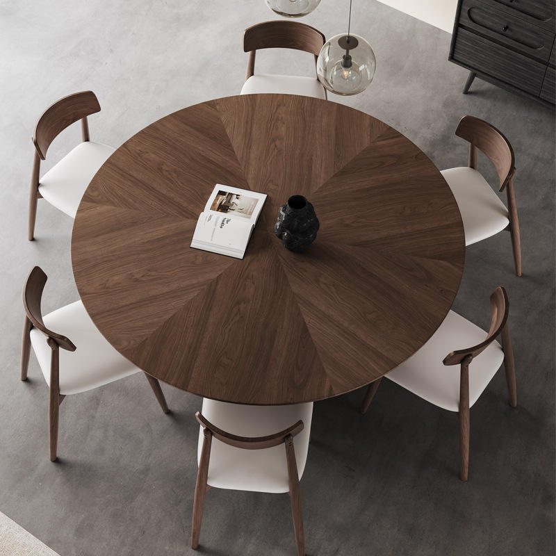 Modern Dining Room Furniture Walnut Wood Table Luxury Round Wooden Dining Table 8 seater For Hotel Restaurant