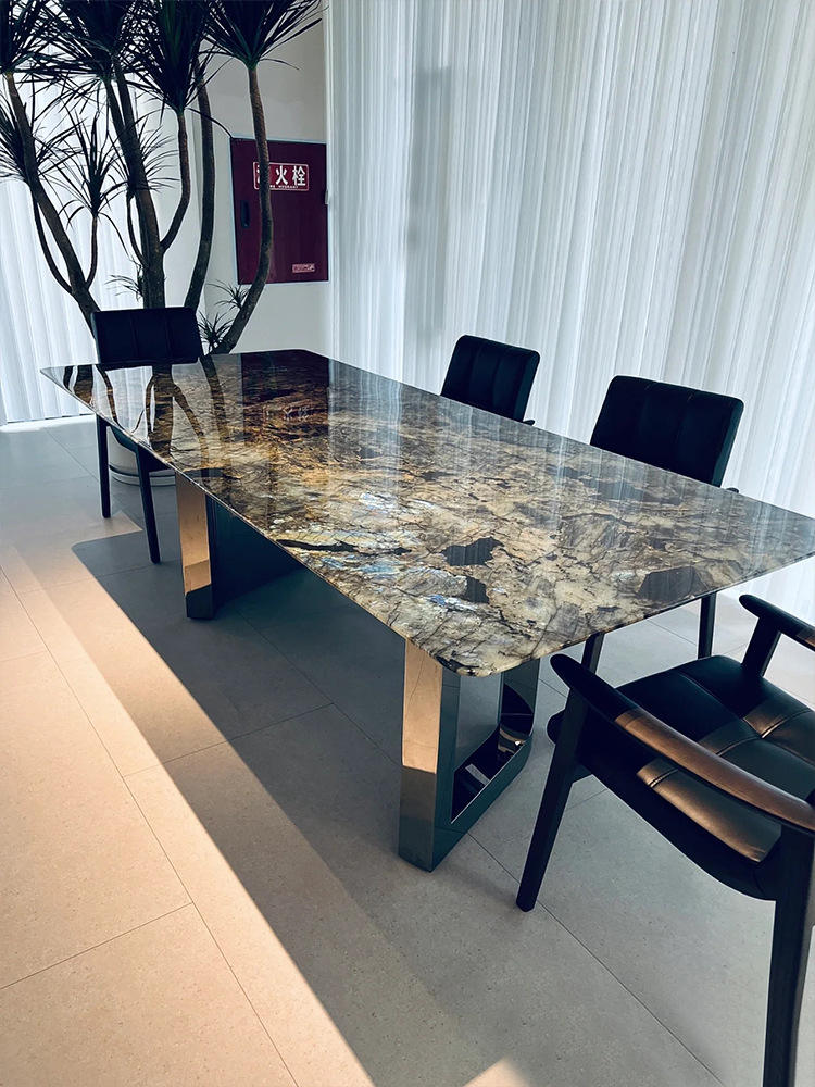 Luxury High-end Jade Marble Fashion Creative STAINLESS STEEL Leg Dining Table Dining Room Furniture Marble Tabletop Table