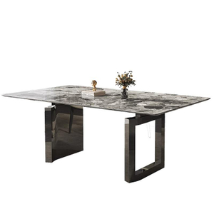 Luxury High-end Jade Marble Fashion Creative STAINLESS STEEL Leg Dining Table Dining Room Furniture Marble Tabletop Table