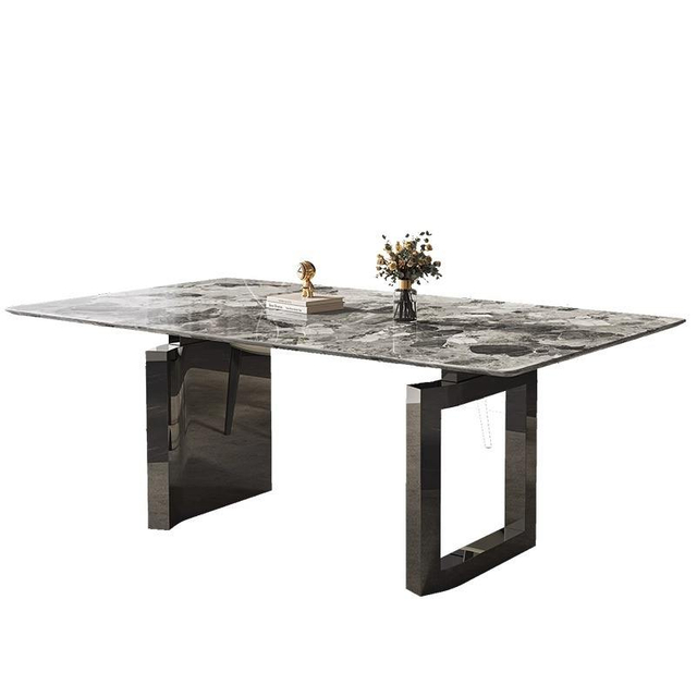 Luxury High-end Jade Marble Fashion Creative STAINLESS STEEL Leg Dining Table Dining Room Furniture Marble Tabletop Table