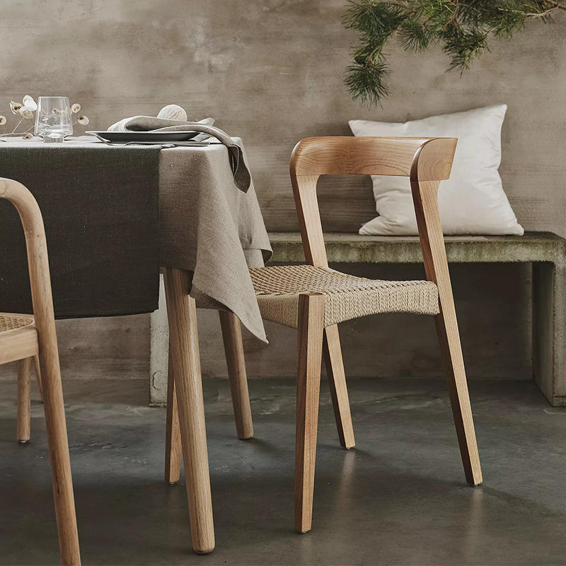 Modern Retro Dining Room Chairs For Restaurant And Coffee Shop Hotel Wood Rattan Chair With High Quality Rope Seat Chair Sillas