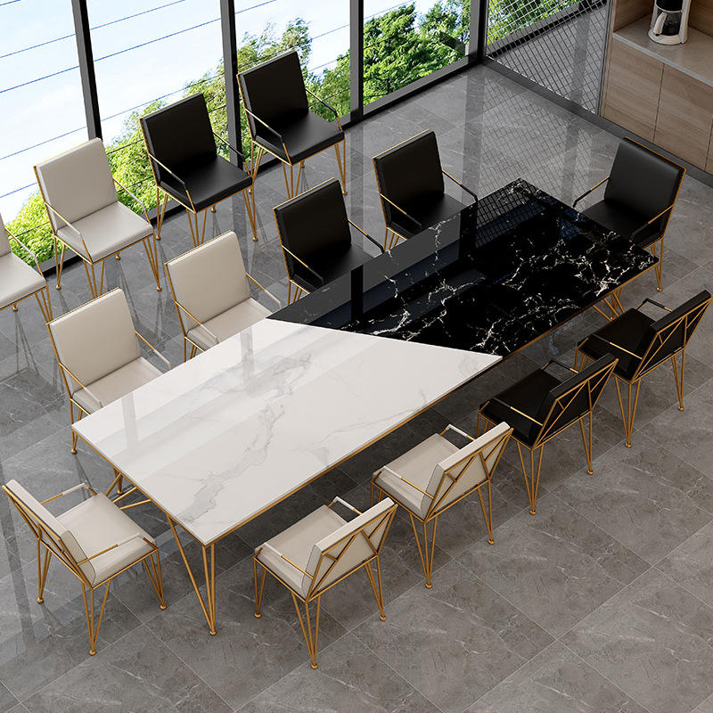 Wire Leg Dining Table Dining Room Furniture Marble Slate Rock Tabletop Dinner Table home office desk commercial furniture mesas