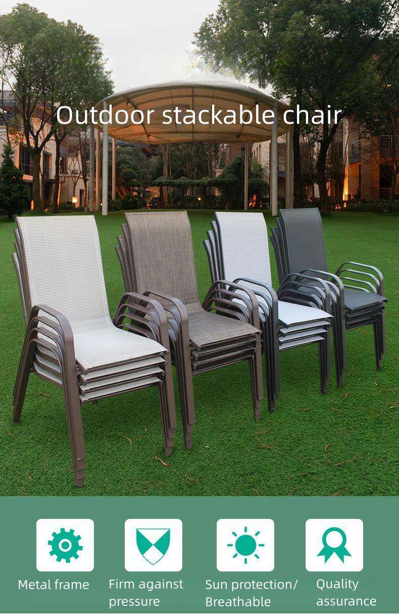 Outdoor Leisure High Back Stackable Chair Wrought Iron Single Chair Mesh Sillas Patio Balcony Coffee Shop Chair