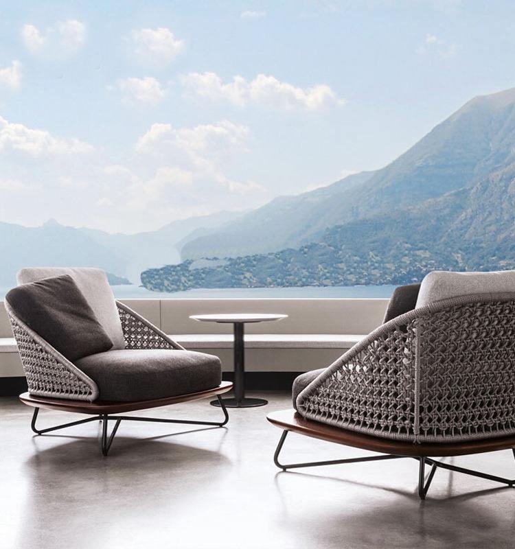 Modern Outdoor Rattan Sofa Garden Waterproof Leisure Single PE Rattan Chair Back Support Sofa Chair Sillas