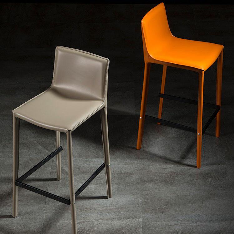 Italian minimalist saddle leather bar stool modern minimalist home high stool backrest bar creative light luxury bar stool