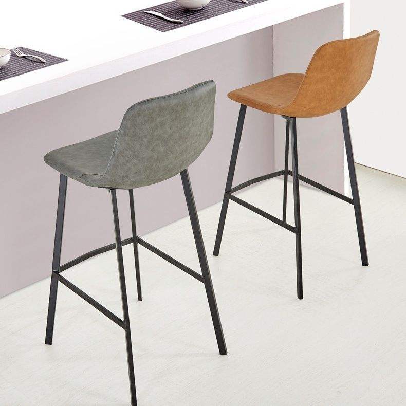 2022 new brown modern luxury PU leather seat high bar chairs, metal height gray bar chairs taburete bar stool