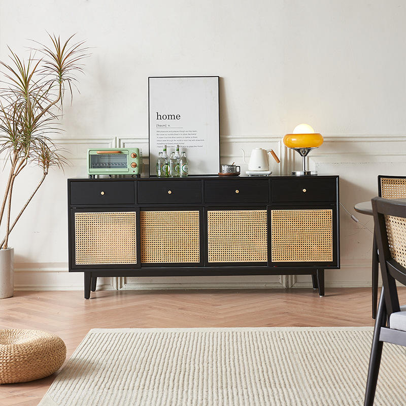 Wholesale Multifunction Modern Rattan Living Room Furniture Wooden Tv Hallway Console Cabinet Table Ash Wood Rattan Side Cabinet