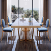 Marble Dining Table, Modern White Sintered Stone Dining Room Table with Stainless Legs, Rectangular Dinner Table Kitchen Table