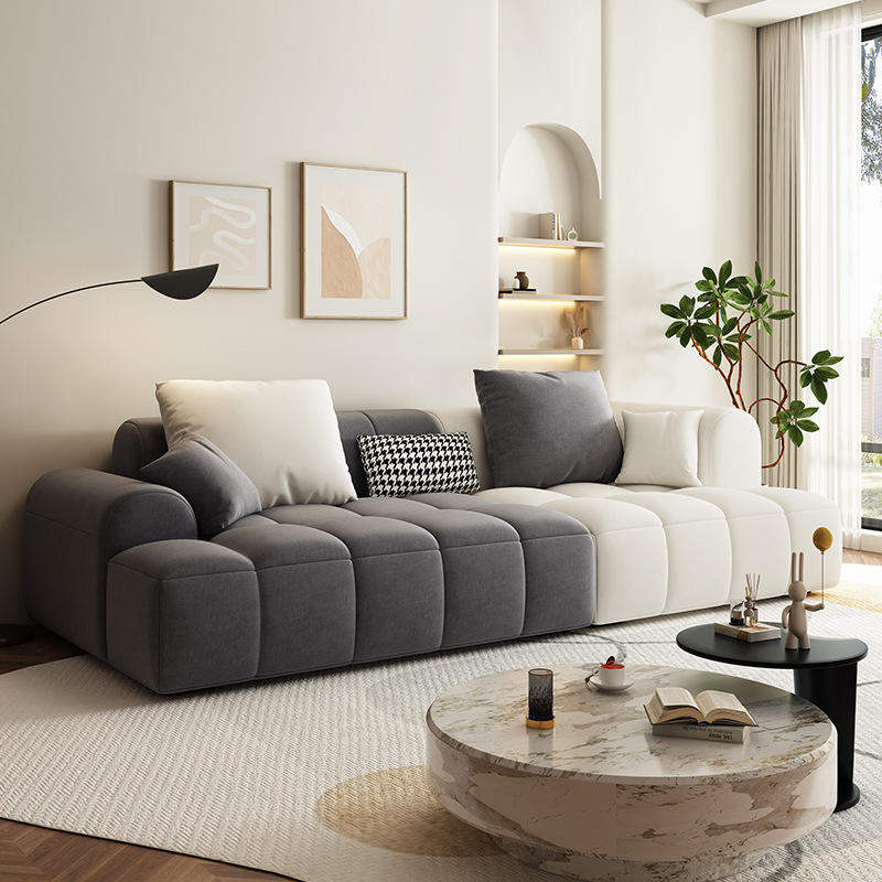 Italian Light Luxury Lamb Velvet Sofa Living Room Furniture Simple Fabric Sofa Cream Style Color Mosaic Module Cloud Sofa