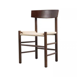 solid wood frame dining chair classic design armrest woven rope seat dining chair restaurant wooden chair