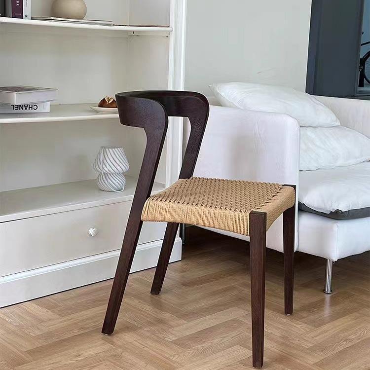 Modern Retro Dining Room Chairs For Restaurant And Coffee Shop Hotel Wood Rattan Chair With High Quality Rope Seat Chair Sillas