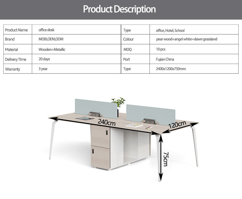 Low price manufacturer office furniture fireproof board cherry beige color with three drawers decoration desks office table