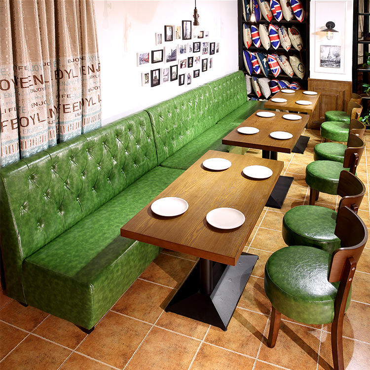 Modern coffee shop booth seating leather button restaurant sofa wood cafe table and chairs set restaurant furniture