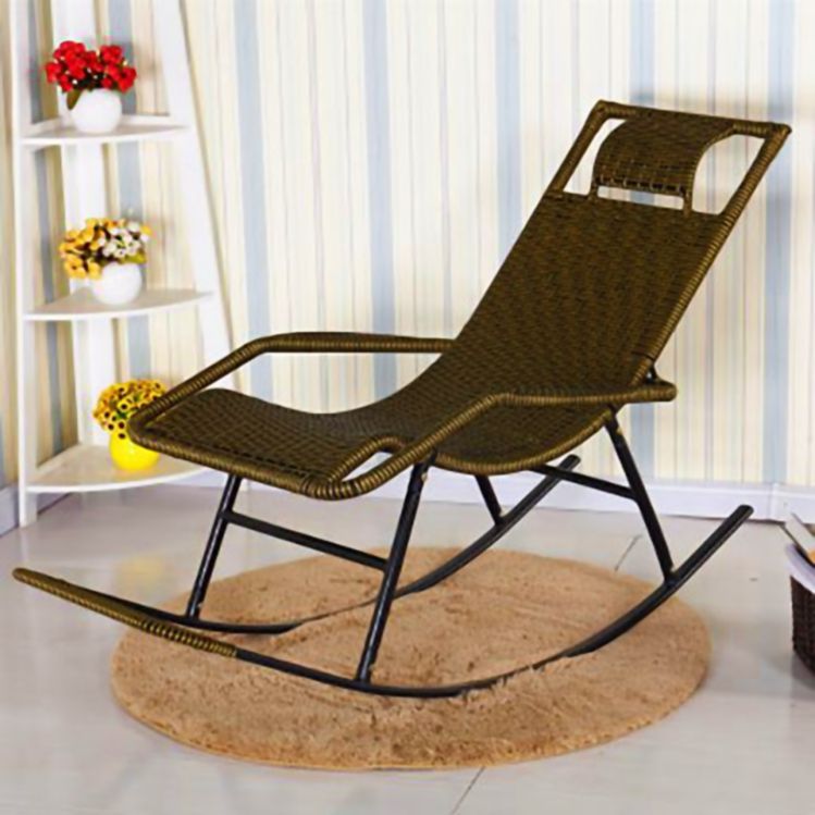 Outdoor Rocking Chair for Outside Patio Porch, Metal Frame, Black All Weather Wicker