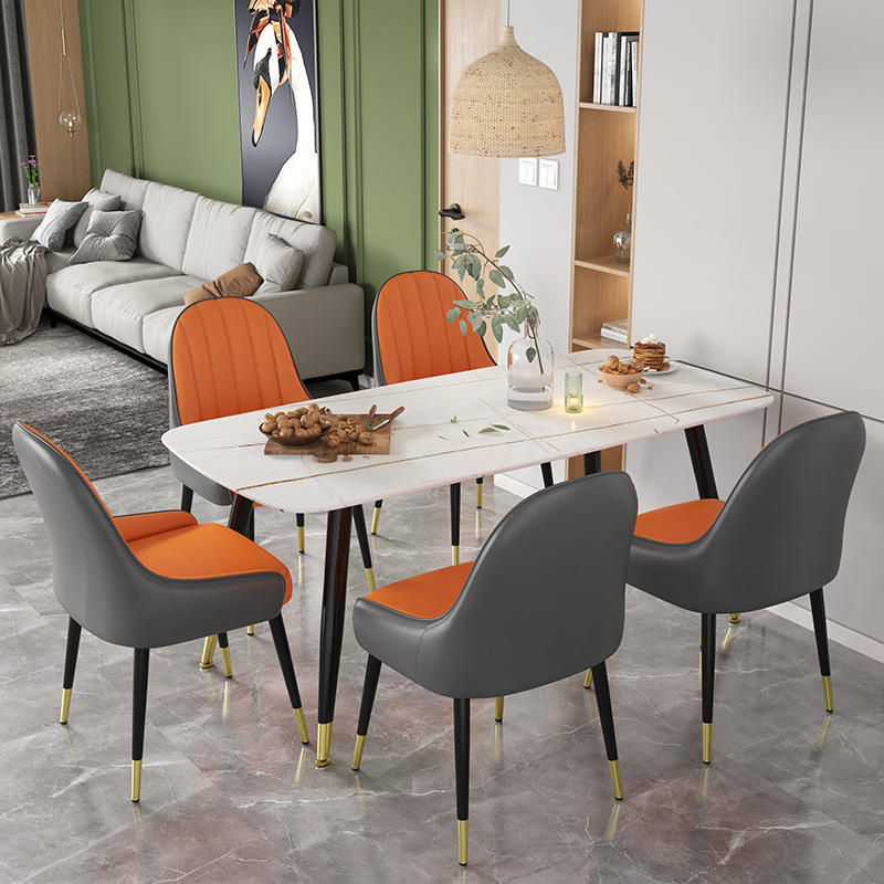 hotel metal frame kitchen chairs metal leg black pu leather padded dining chair for res