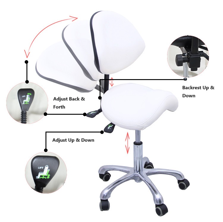 Ergonomic Saddle Chair - Comfortable Saddle Swivel Stool with Backrest for Kitchen, Salon, Spa, Tattoo,Paint, Pedicure, Massage