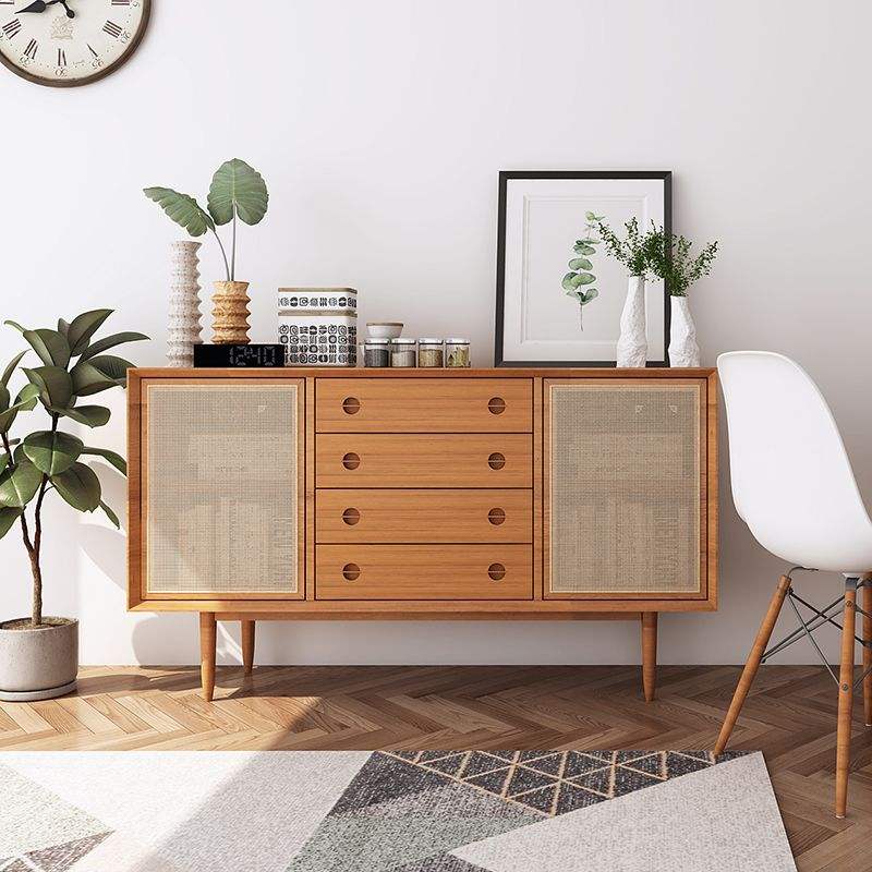 Home Furniture Natural Recycled Pine Solid Wood Real Rattan Side Board Cabinet For Living Room Japanese Style Corner Cabinet