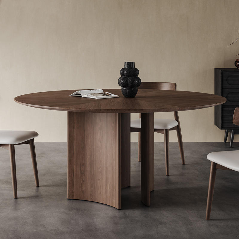 Modern Dining Room Furniture Walnut Wood Table Luxury Round Wooden Dining Table 8 seater For Hotel Restaurant