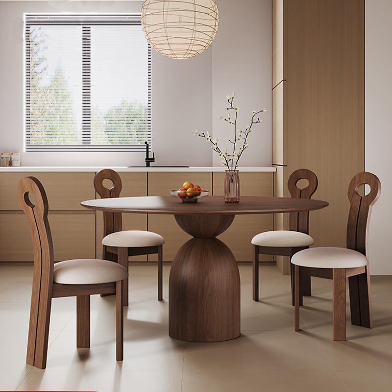 Minimalist Solid Wood Dining Round dining table with pedestal leg wood round dining table set 8 seater