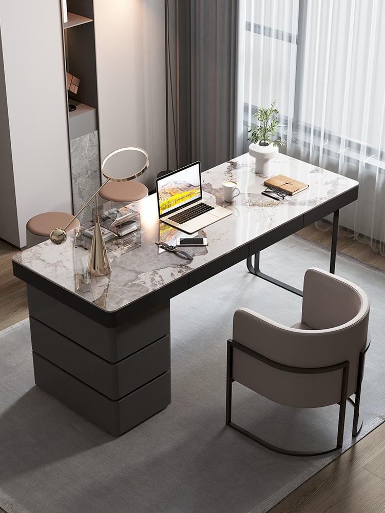 Black Home Office Desk and Chair Design luxury stone top Work Desk Modern Office Table Furniture