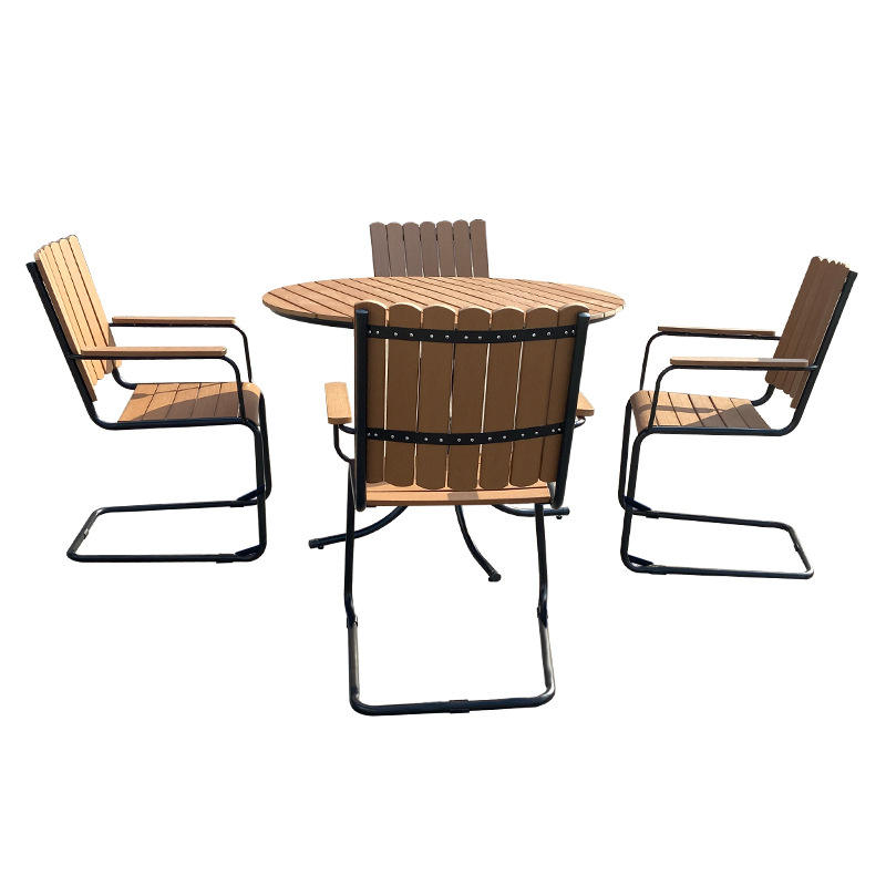 Outdoor Commercial Furniture Dining Chair And Table Set Metal Frame Plastic Wood Chair Garden Sillas Courtyard Mesas