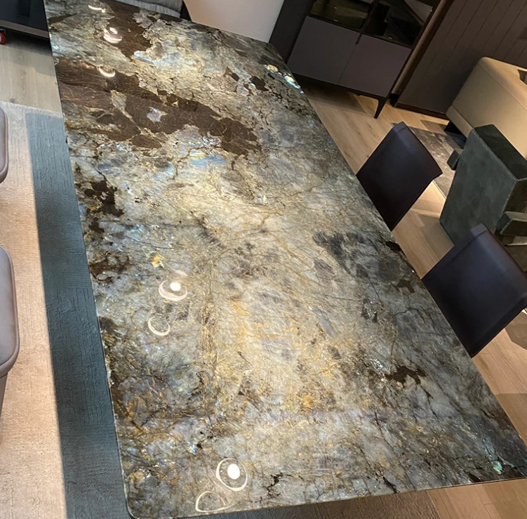 Wholesale Fashion Creative STAINLESS STEEL Leg Dining Table Dining Room Furniture Marble Tabletop Dinner Table mesasJade stone