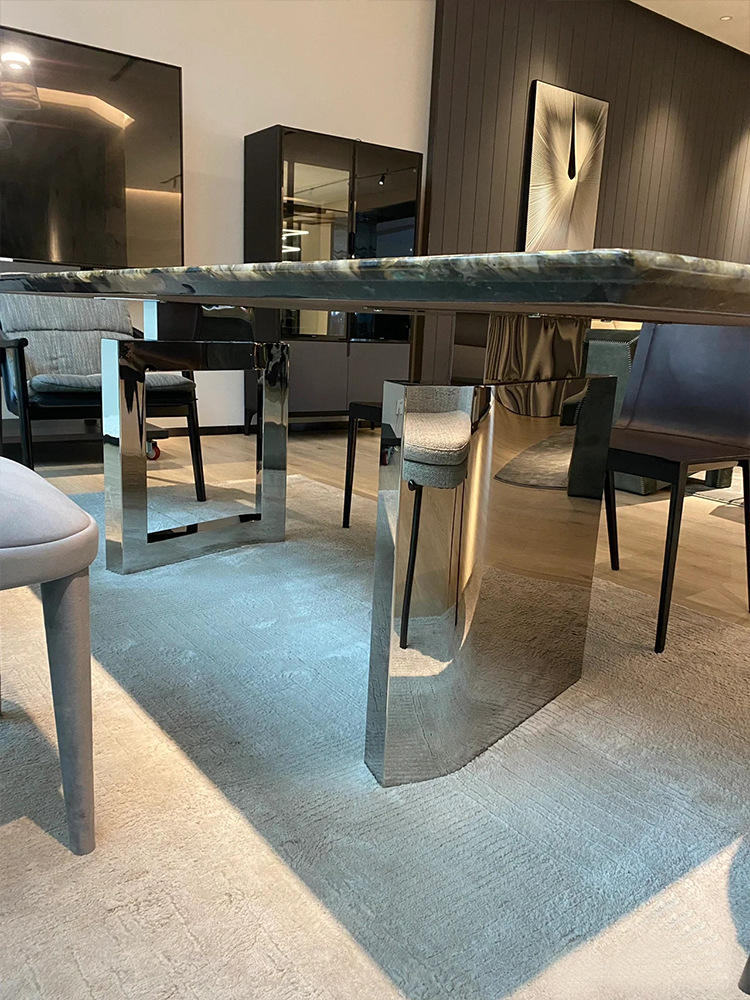 Luxury High-end Jade Marble Fashion Creative STAINLESS STEEL Leg Dining Table Dining Room Furniture Marble Tabletop Table