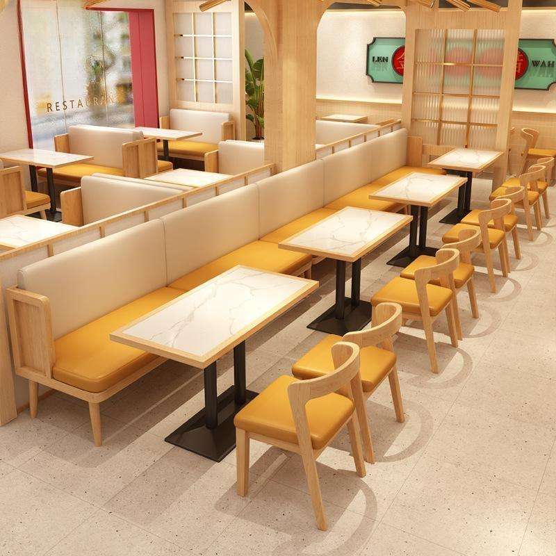 Theme Restaurant Booth Sofa Solid Wood Marble Rock Slate Table And Chair Combination Commercial Furniture Mesas Sillas Booth Set