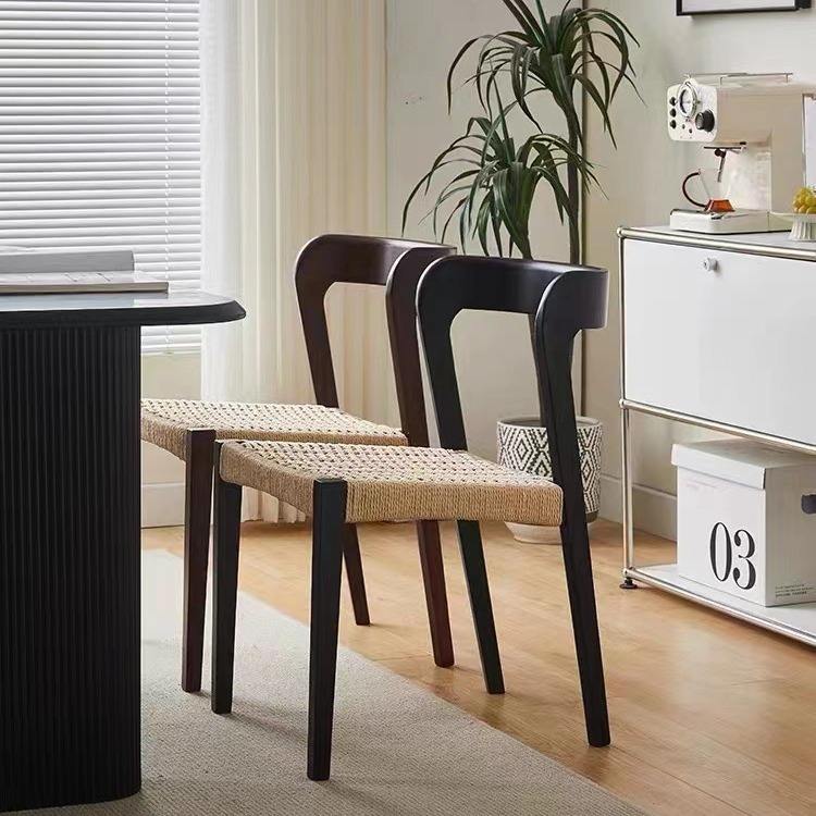 Modern Retro Dining Room Chairs For Restaurant And Coffee Shop Hotel Wood Rattan Chair With High Quality Rope Seat Chair Sillas