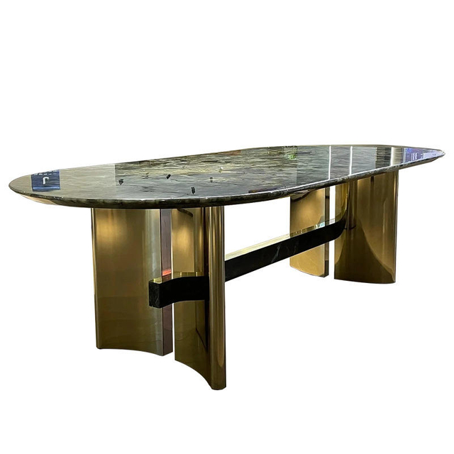 Wholesale Fashion Creative STAINLESS STEEL Leg Dining Table Dining Room Furniture Marble Tabletop Dinner Table mesasJade stone