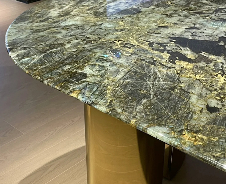 Wholesale Fashion Creative STAINLESS STEEL Leg Dining Table Dining Room Furniture Marble Tabletop Dinner Table mesasJade stone