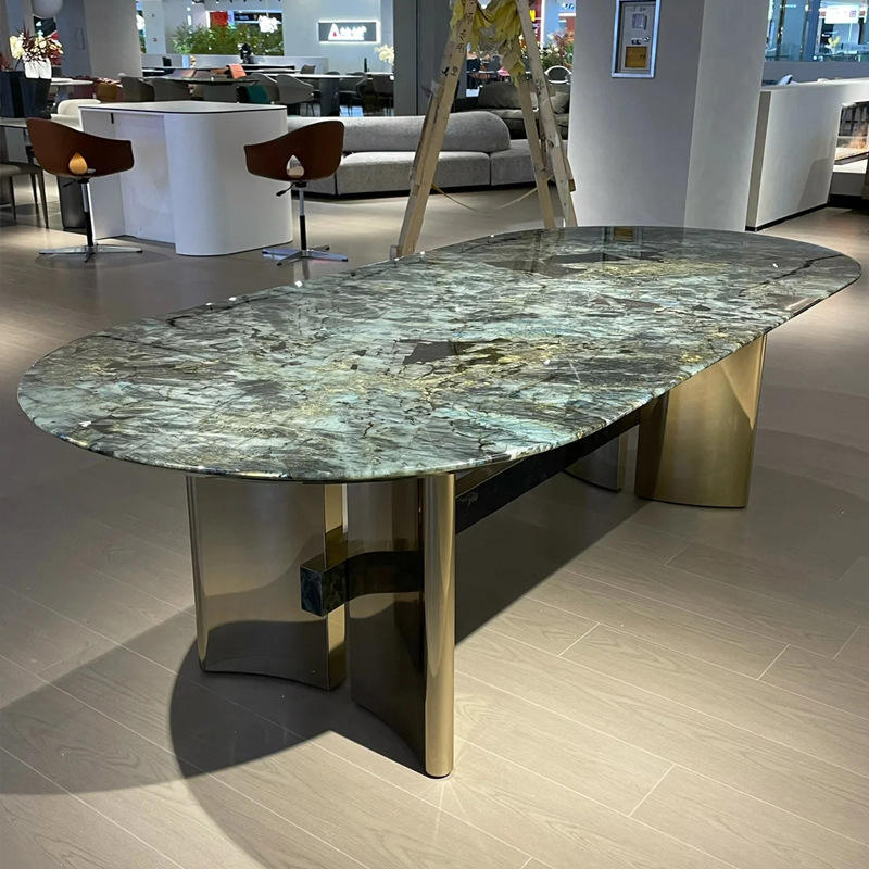 Wholesale Fashion Creative STAINLESS STEEL Leg Dining Table Dining Room Furniture Marble Tabletop Dinner Table mesasJade stone