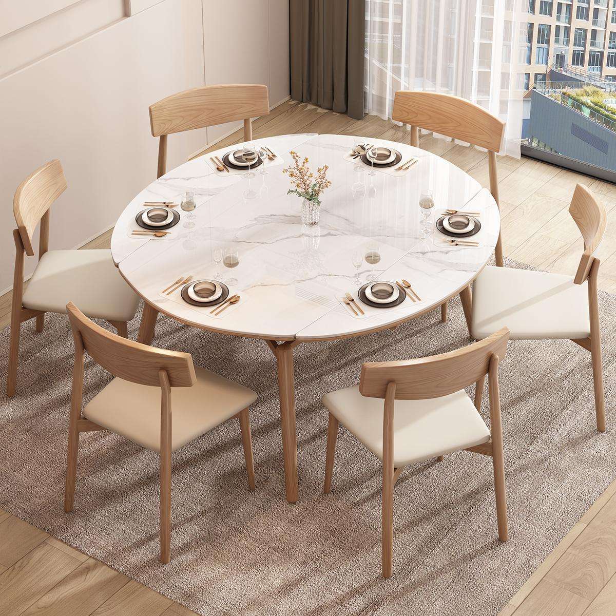 Solid Wood Rock Plate Dining Table Small Apartment Telescopic Multi-functional Home Nordic Restaurant Dining Table mesas