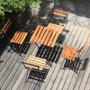 Dining Outdoor Commercial Furniture Foldable Table And Chair Set Metal Frame Wood Chair Garden Sillas Courtyard Mesas